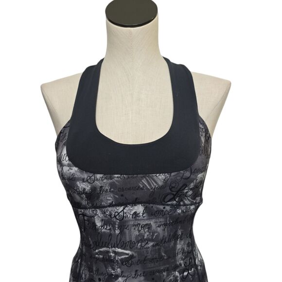 Lululemon Scoop Neck Workout Tank Top White Gray Cursive Script Womens Size 4 - Picture 6 of 12